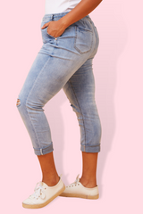 Dee Distressed denim joggers