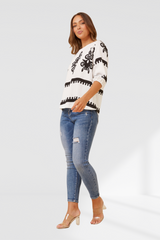 Border Print top- white