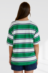 Relax Boxy Tee - Navy/Green Stripe | Betty Basics