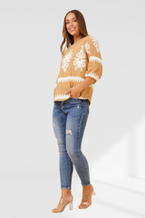 Border Print top-Beige