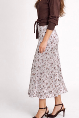 Velvet Floral Midi Skirt