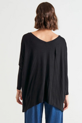 Betty Basics | Kyoto V-Neck Loose Stretchy Basic Tee - Black
