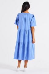 Regina Linen Dress - Berry Blue Stripe