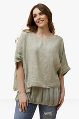 Ivy double linen top - Khaki