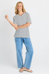 Relax Boxy Tee - Black/White Stripe