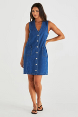 Sabine Denim Vest Dress - Mid Blue Wash | SASS