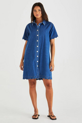 Vale Scalloped Denim Dress - Mid Blue Wash | SASS