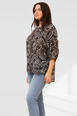 Rachael shirt - Black Abstract