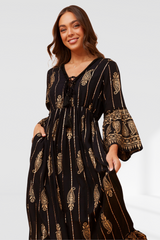 Paisley Boho Maxi Dress - Black
