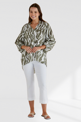 Grazia Blouse - Olive Geometric Print