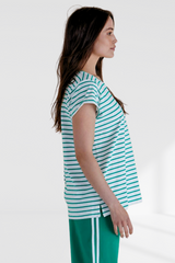 Caia Crew Tee - Green Stripe | Betty Basics