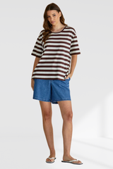 Relax Boxy Tee - Brown Stripe