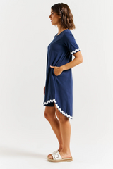 Betty Basics Nyree Dress - Navy/White Ric Rac