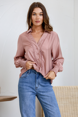 Lace Trim Tencel Shirt - Blush