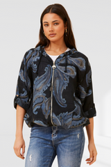 Imogen paisley printed hoody jacket- Black