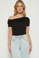 One shoulder twisted detail - black