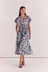 Nazalia Tie Waist Dress - Violet Floral