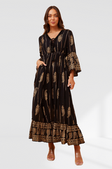 Paisley Boho Maxi Dress - Black