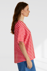 Relax Boxy Tee - Pink/Red Stripe
