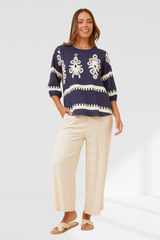 Border print top - Navy