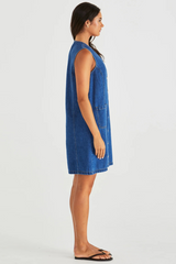 Sabine Denim Vest Dress - Mid Blue Wash | SASS