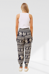 Elephant Print Boho Harem Pants - Navy