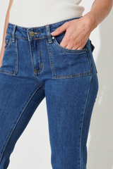 Lea Jeans - Mid Rise Straight Leg Jean In Mid Blue Denim