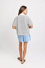 Freddy Cotton Polo Top - White/Navy Stripe