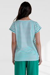 Caia Crew Tee - Green Stripe | Betty Basics