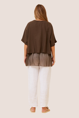 Ivy doubled linen top MADE IN ITALY - bitter chocolate
