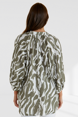 Grazia Blouse - Olive Geometric Print