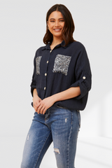 Sequin pocket shirt - Blue Scuvo