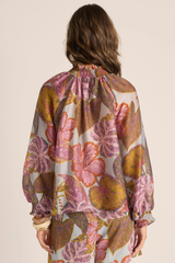 Daria Shirred Blouse - Leaf Print