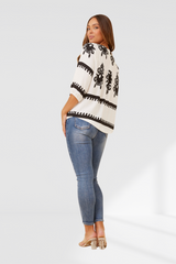 Border Print top- white