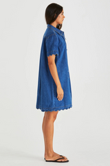 Vale Scalloped Denim Dress - Mid Blue Wash | SASS