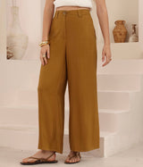 Charlie Silk Linen Pants - mustard