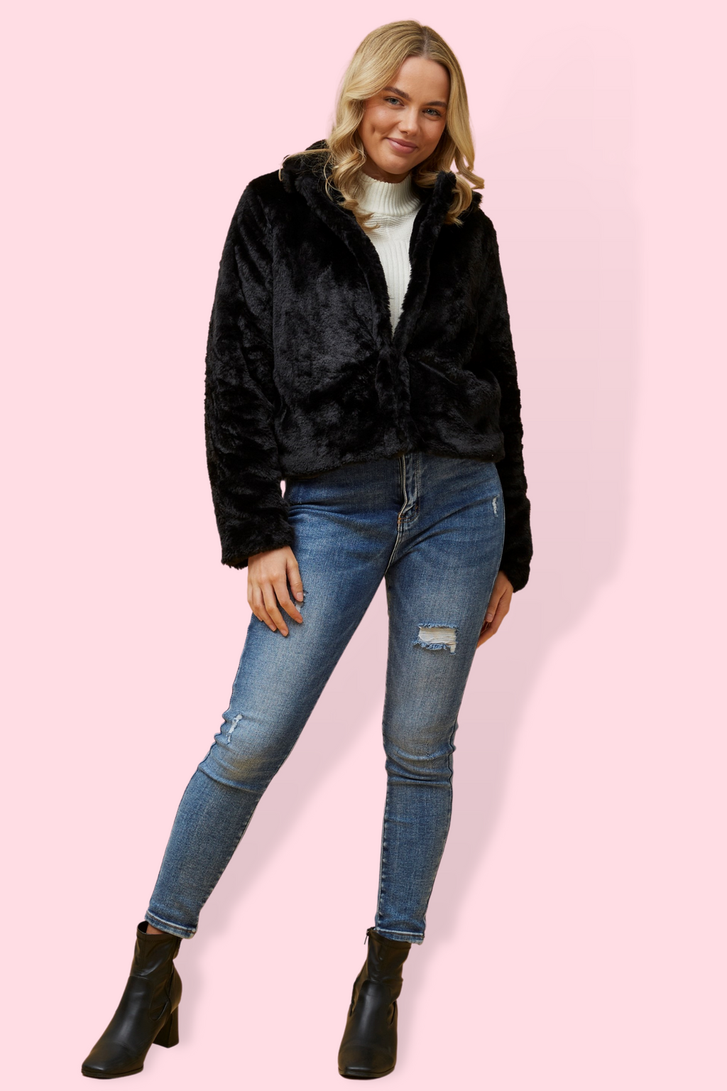 Only chris fur 2025 hooded jacket black