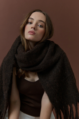 Betty Wool Plain Fluffy Scarf in Brown
