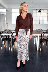 Velvet Floral Midi Skirt