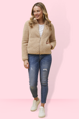 Taylee Zip Teddy Jacket - Beige