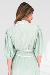 Lace Trim Godet Dress - Green