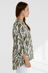 Grazia Blouse - Olive Geometric Print