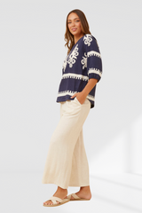 Border print top - Navy