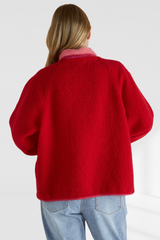 Franklin Fleecy Jacket - Pink/Red | Betty Basics