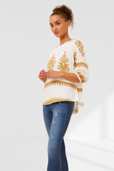 Border Print top- white beige