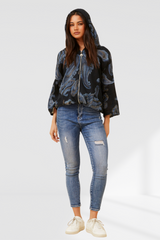 Imogen paisley printed hoody jacket- Black