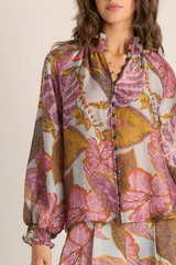 Daria Shirred Blouse - Leaf Print