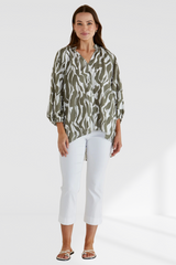 Grazia Blouse - Olive Geometric Print