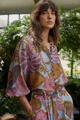 Daria Shirred Blouse - Leaf Print