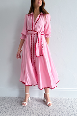 Lace Trim Godet Dress - Pink